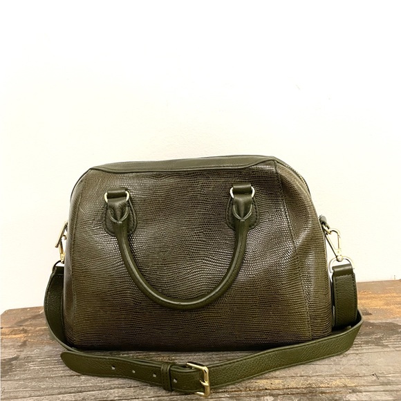 Talbots Leather Satchel Embossed Leather Olive Color - Picture 2 of 10